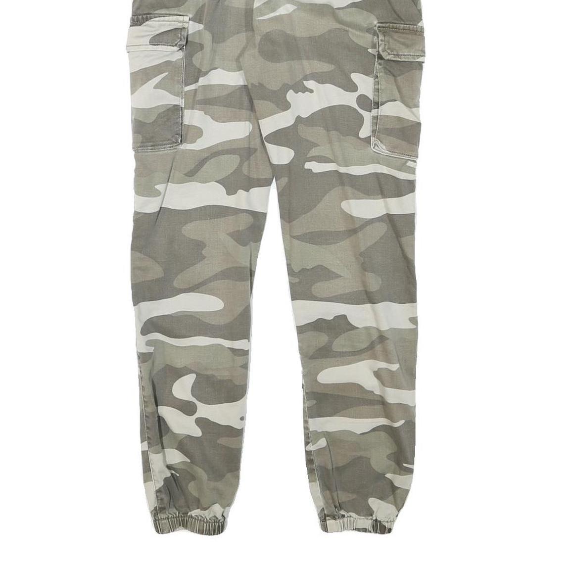 DENIM COLLECTION Mens Cotton Blend Grey Camouflage Relaxed Cargo Trousers W26