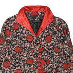 MINIYE Womens Black & Red Asian Inspired Button Jacket L Polyester Blend Floral