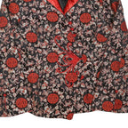 MINIYE Womens Black & Red Asian Inspired Button Jacket L Polyester Blend Floral