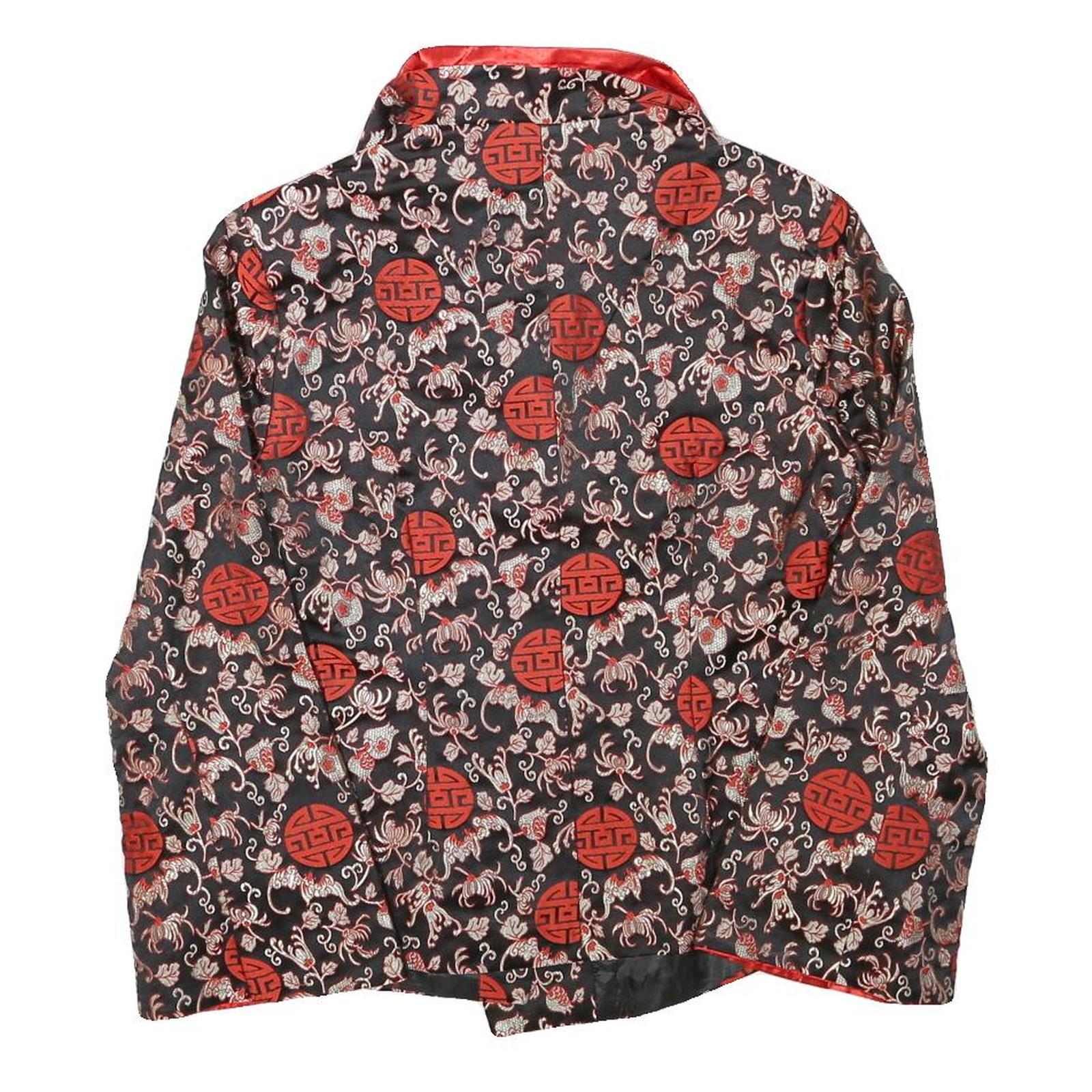 MINIYE Womens Black & Red Asian Inspired Button Jacket L Polyester Blend Floral