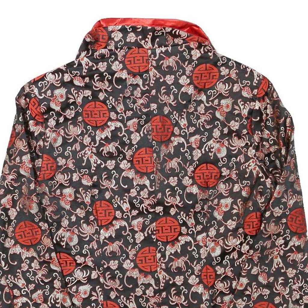 MINIYE Womens Black & Red Asian Inspired Button Jacket L Polyester Blend Floral