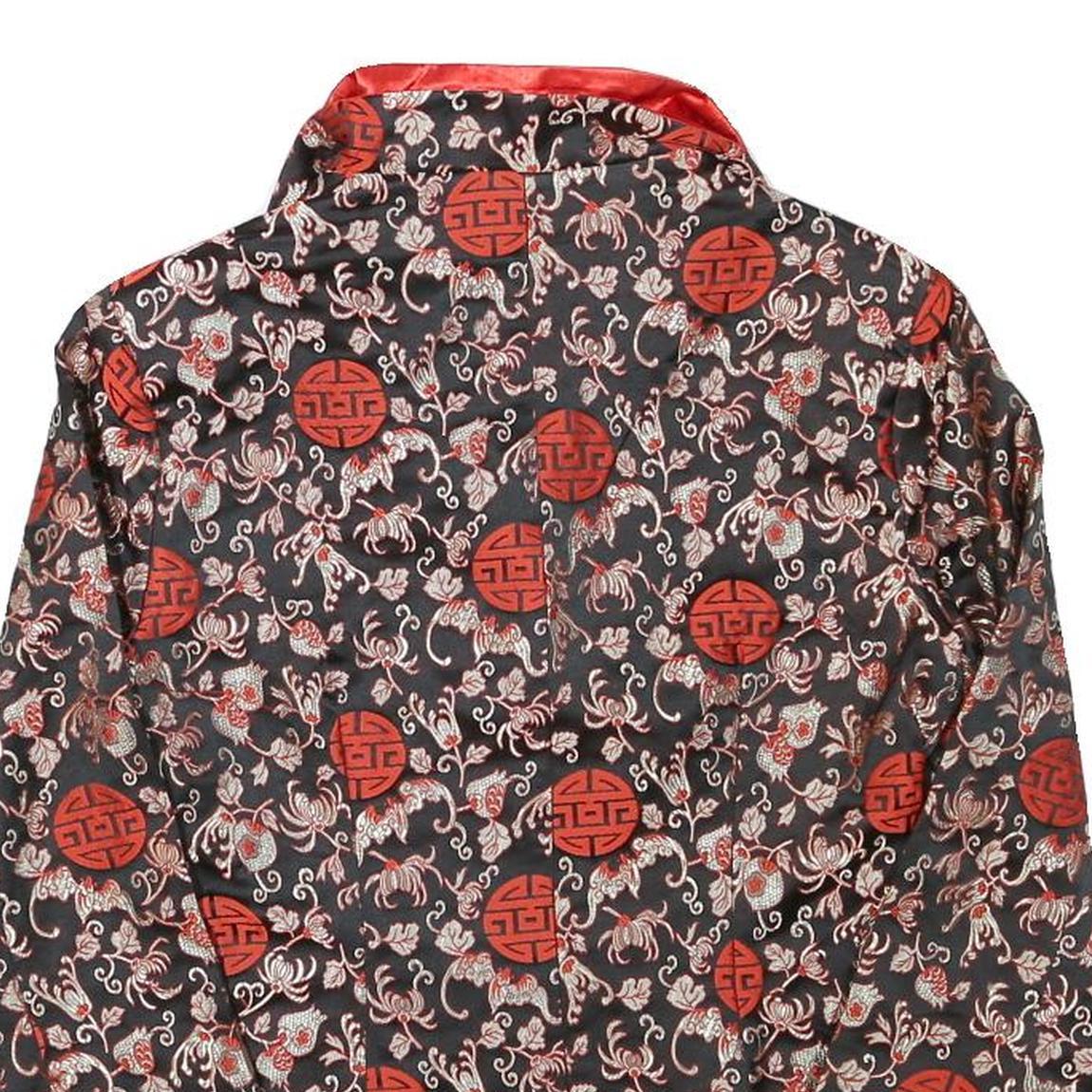 MINIYE Womens Black & Red Asian Inspired Button Jacket L Polyester Blend Floral