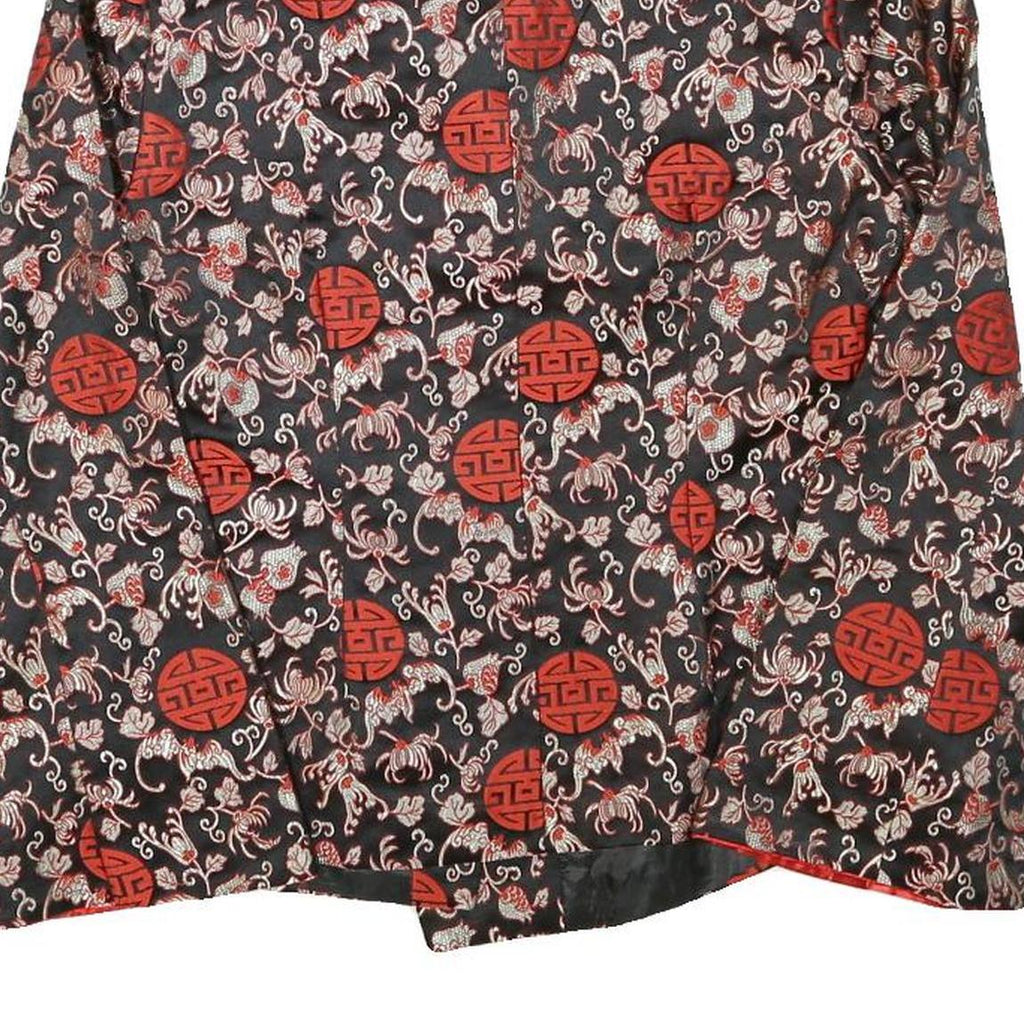 MINIYE Womens Black & Red Asian Inspired Button Jacket L Polyester Blend Floral