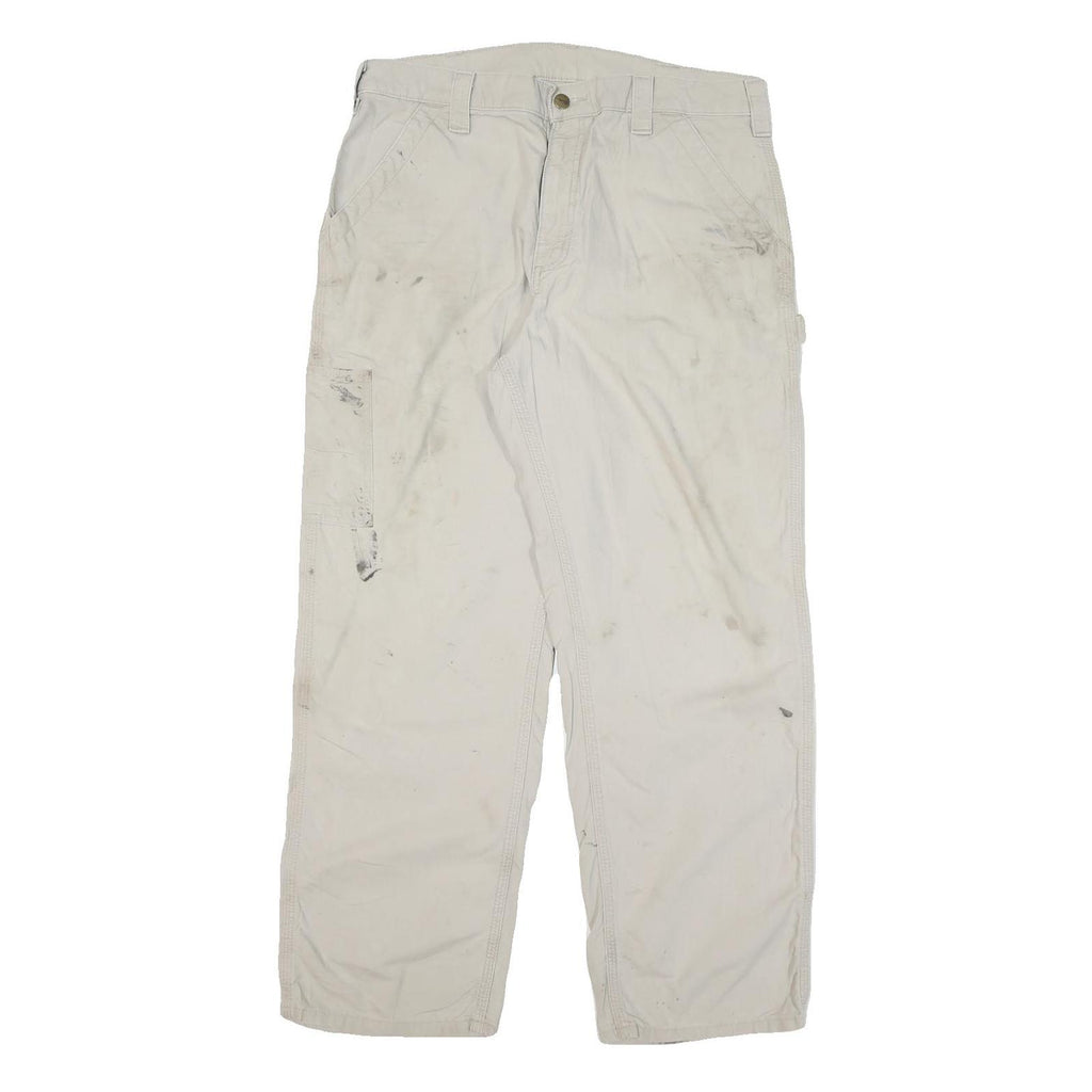 CARHARTT Mens Beige Cotton Blend Relaxed Straight Trousers W34 L29 Workwear