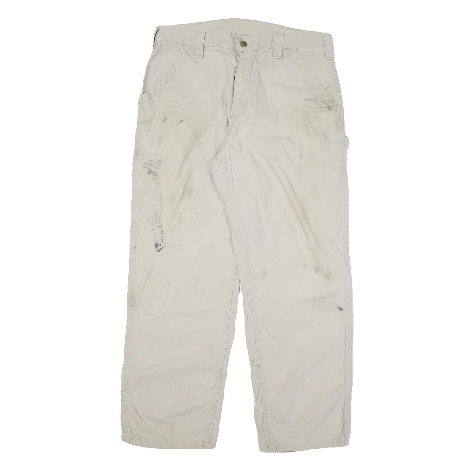 CARHARTT Mens Beige Cotton Blend Relaxed Straight Trousers W34 L29 Workwear