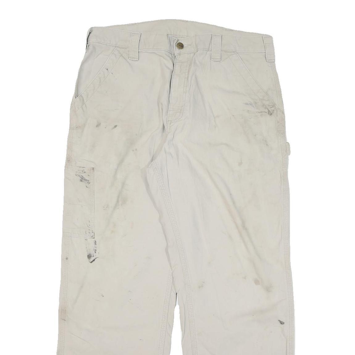 CARHARTT Mens Beige Cotton Blend Relaxed Straight Trousers W34 L29 Workwear