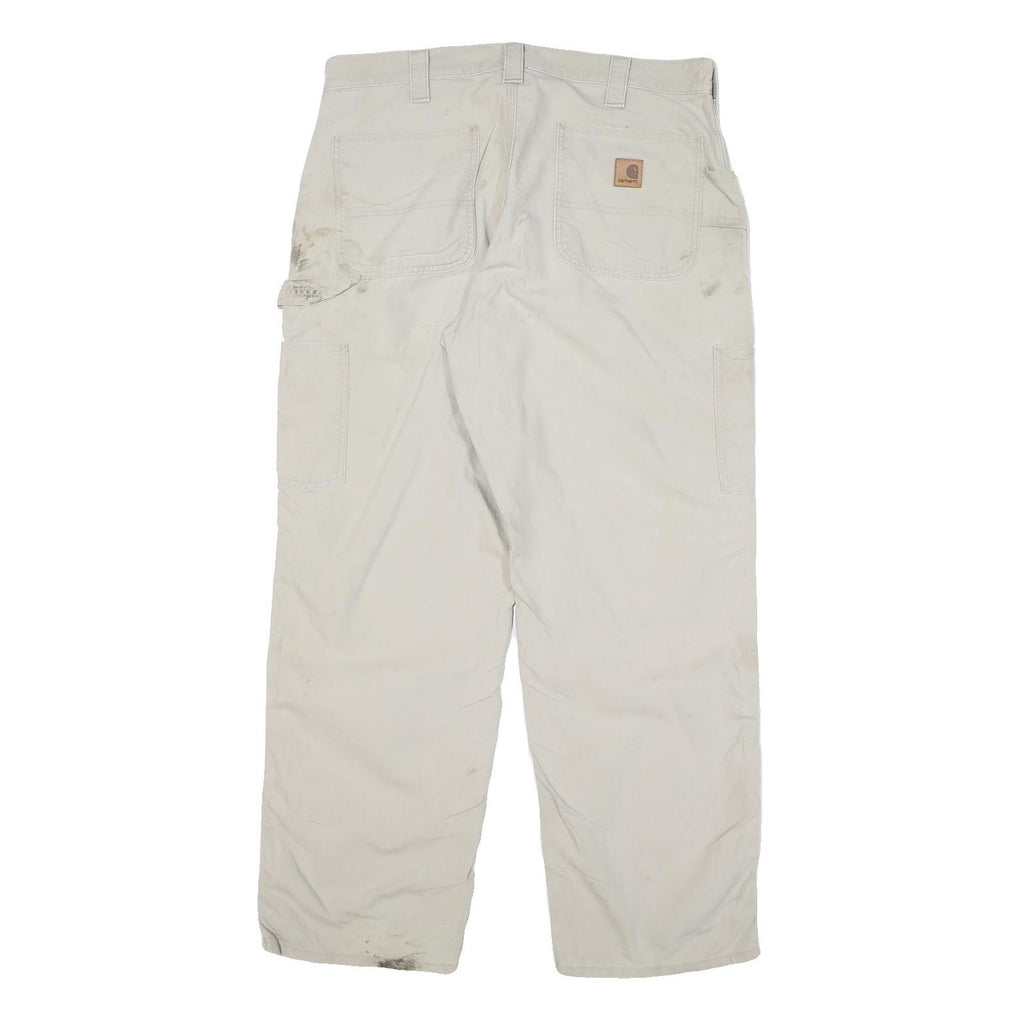 CARHARTT Mens Beige Cotton Blend Relaxed Straight Trousers W34 L29 Workwear