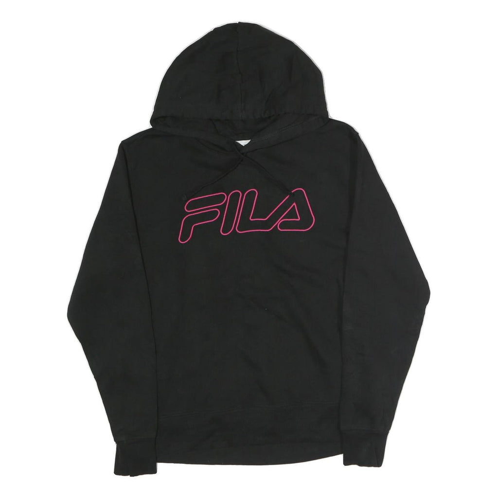 FILA Womens Black Hoodie S Cotton Pullover Sweatshirt Logo Print