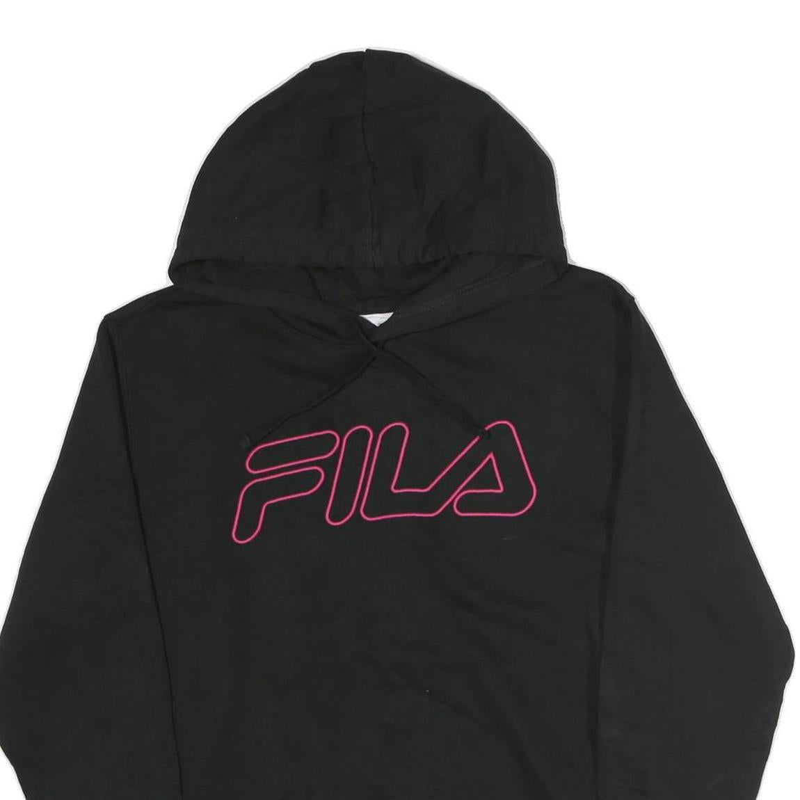 FILA Womens Black Hoodie S Cotton Pullover Sweatshirt Logo Print