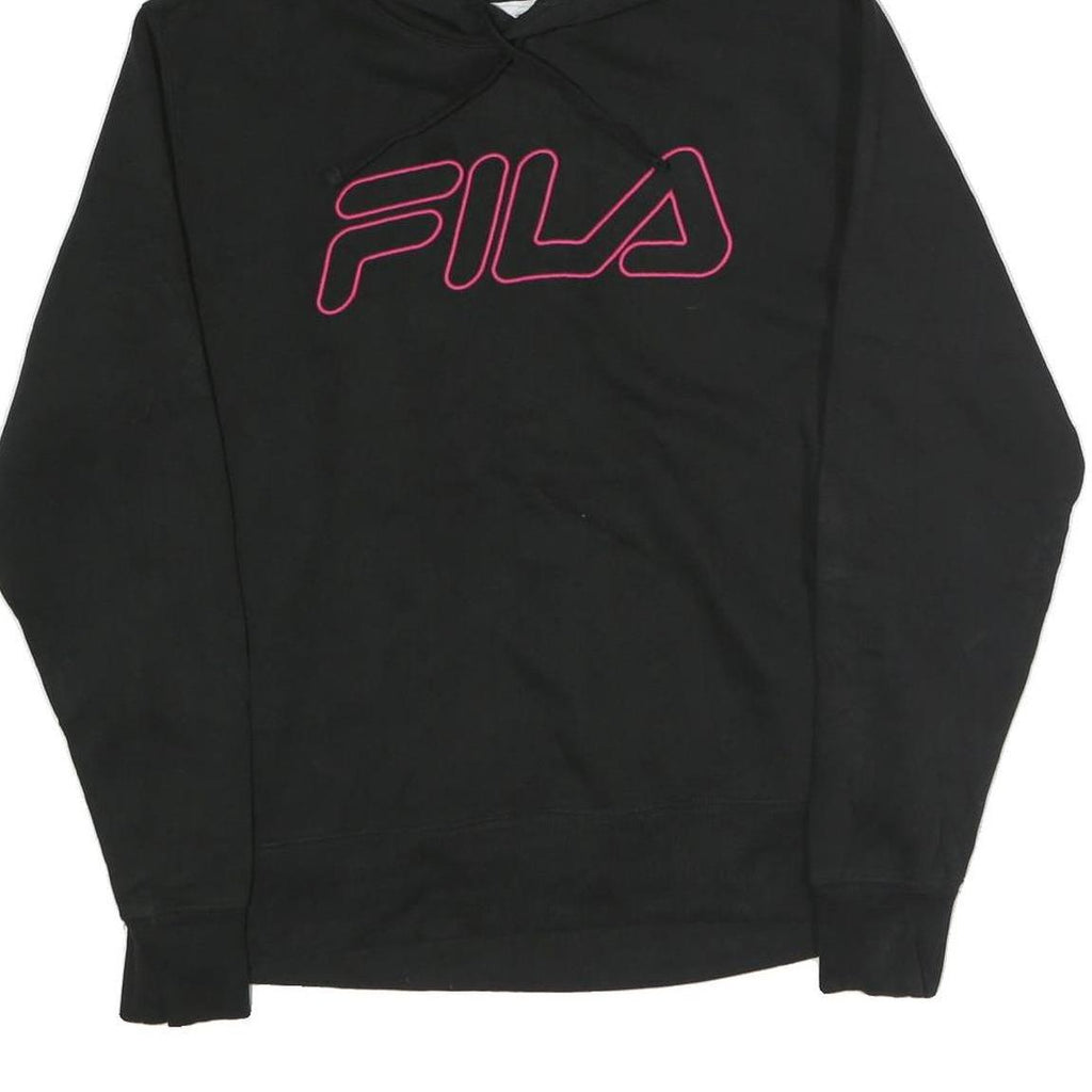 FILA Womens Black Hoodie S Cotton Pullover Sweatshirt Logo Print