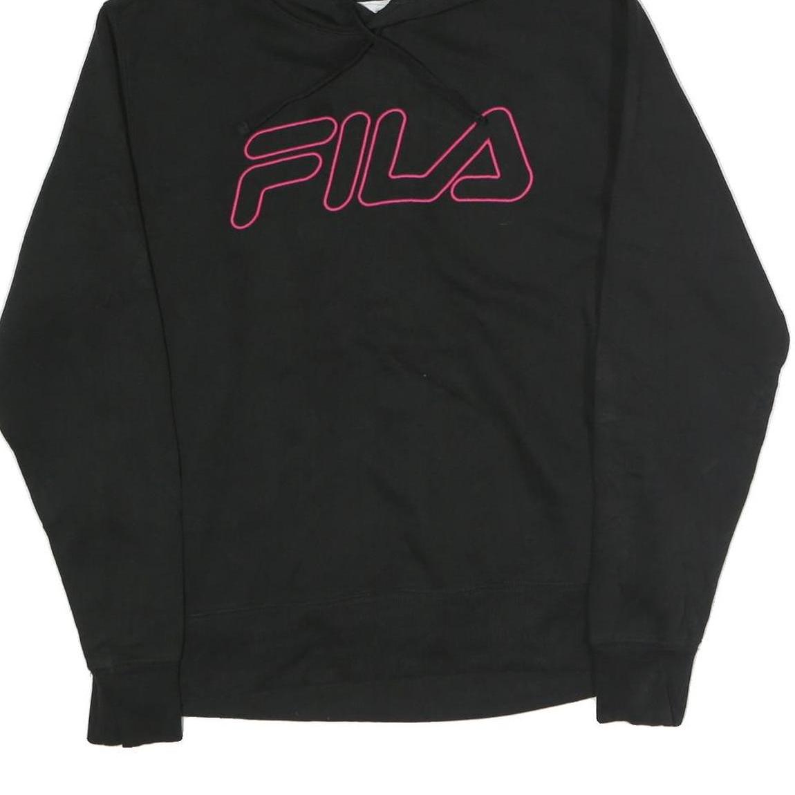 FILA Womens Black Hoodie S Cotton Pullover Sweatshirt Logo Print