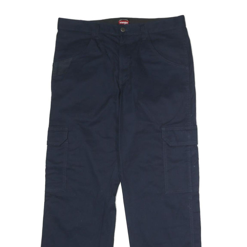 WRANGLER Mens Cotton Blend Navy Regular Straight Trousers W32 L30 Cargo Pockets