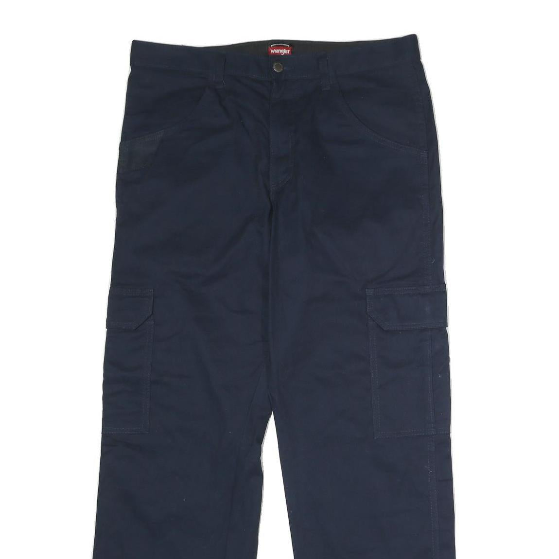 WRANGLER Mens Cotton Blend Navy Regular Straight Trousers W32 L30 Cargo Pockets
