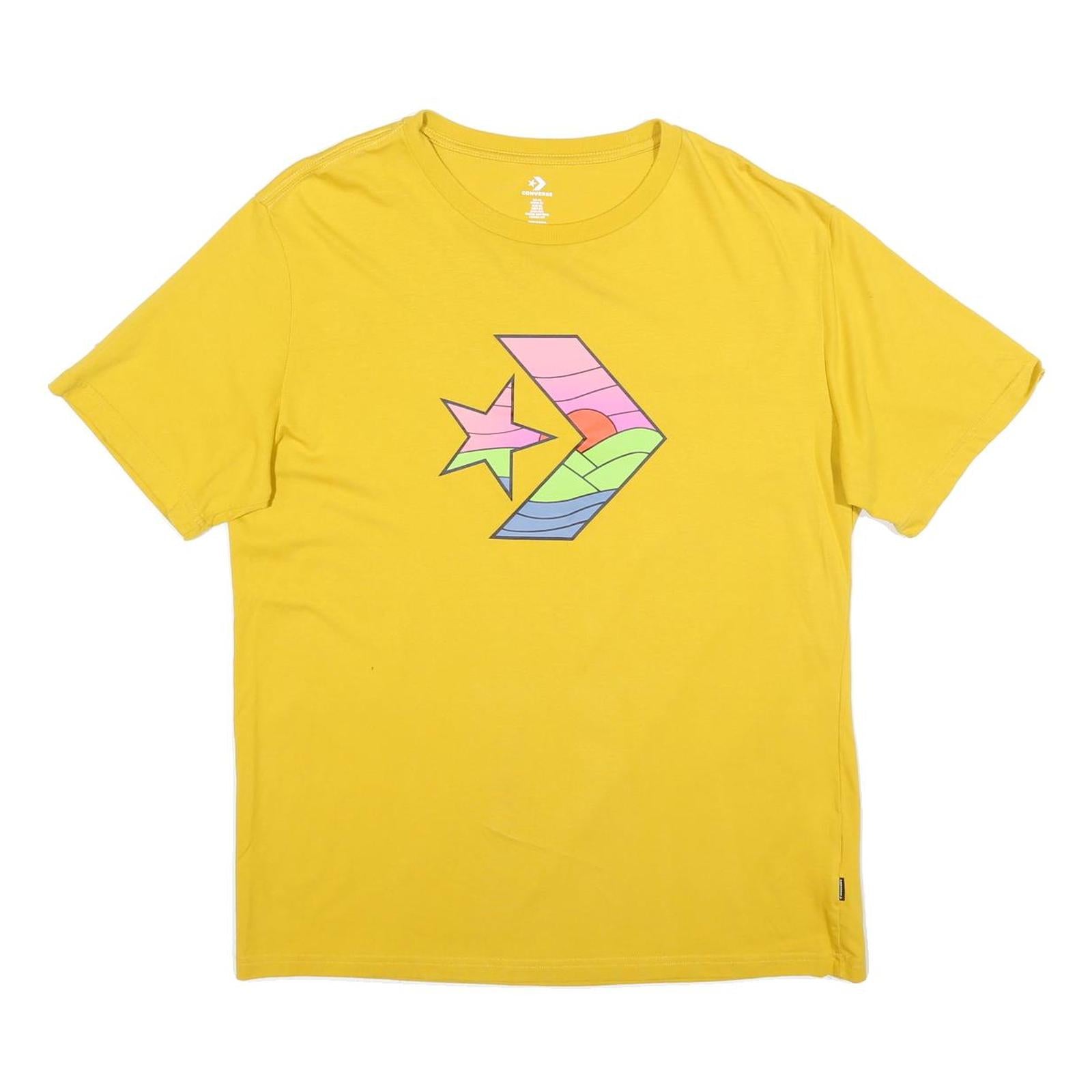 CONVERSE Mens Yellow Graphic T-Shirt XL Short Sleeve Crew Neck Casual Cotton