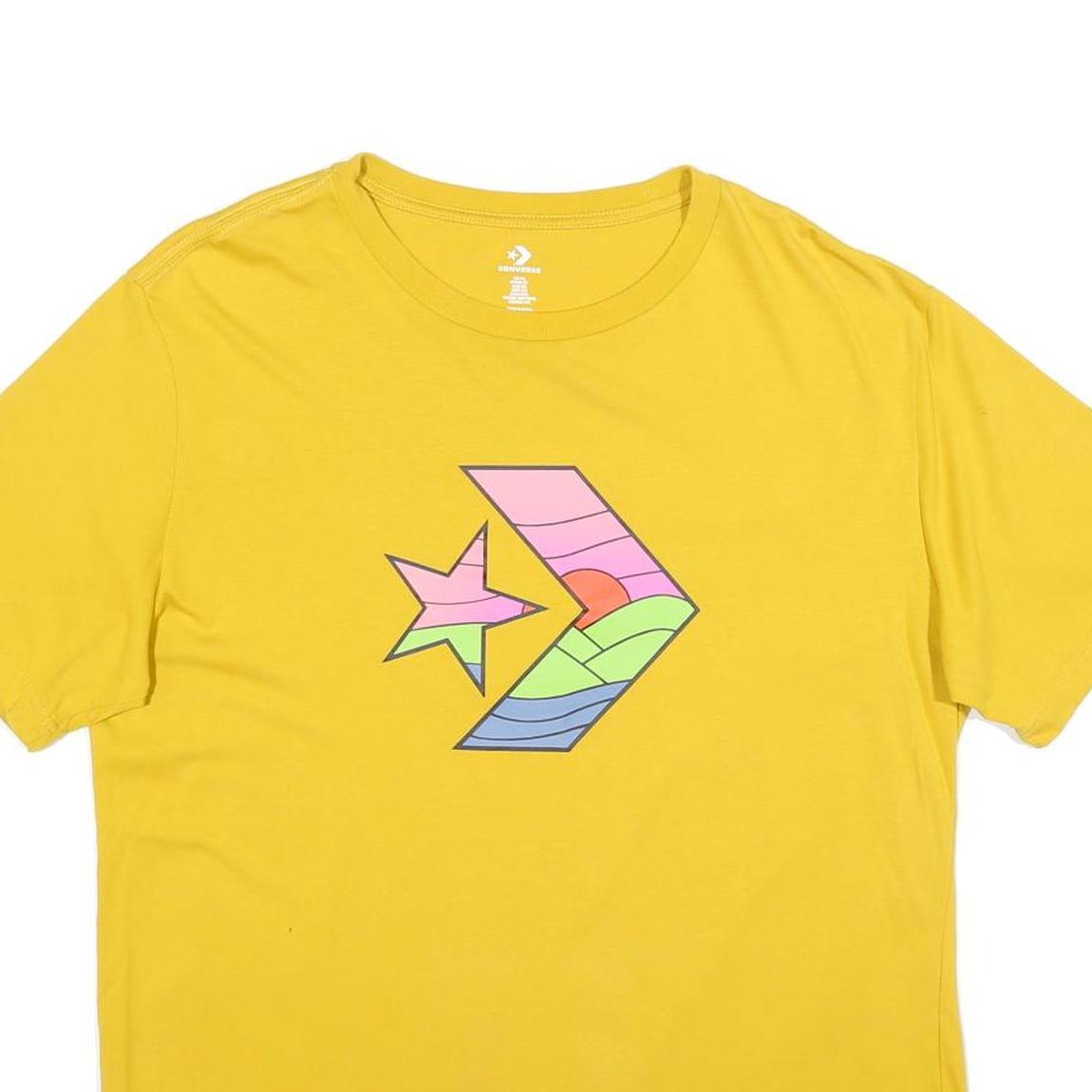 CONVERSE Mens Yellow Graphic T-Shirt XL Short Sleeve Crew Neck Casual Cotton