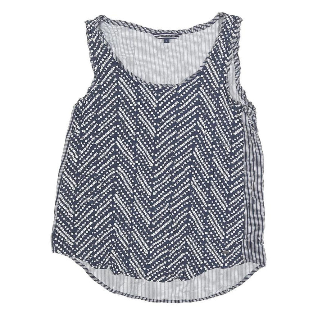 TOMMY HILFIGER Womens Navy & White Printed Sleeveless Round Neck Top S Casual