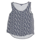 TOMMY HILFIGER Womens Navy & White Printed Sleeveless Round Neck Top S Casual