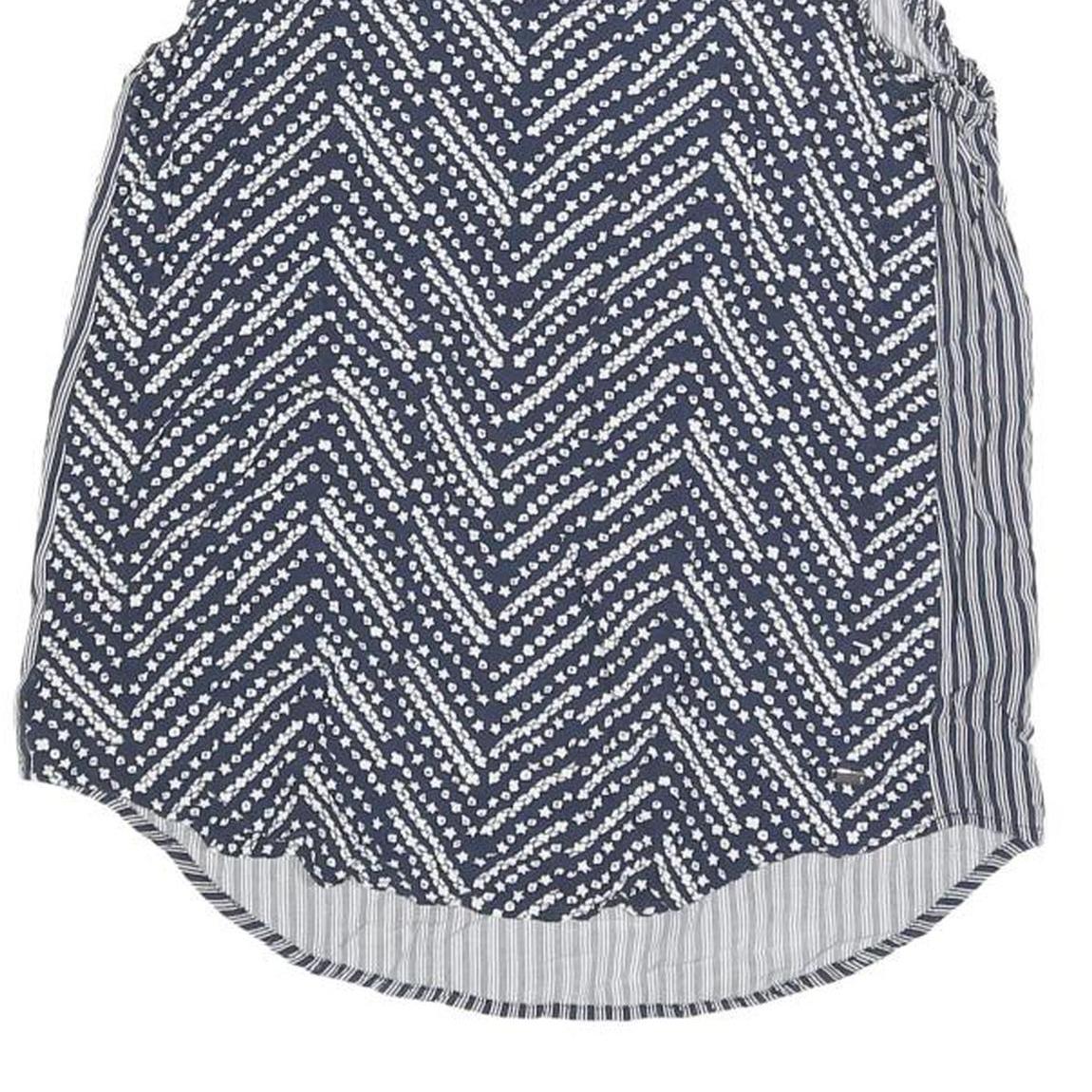 TOMMY HILFIGER Womens Navy & White Printed Sleeveless Round Neck Top S Casual