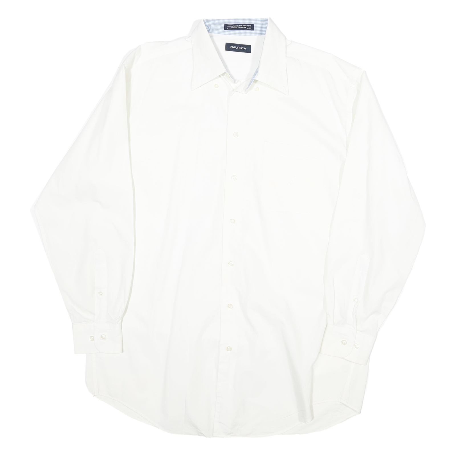 NAUTICA Mens White Plain Shirt L Cotton Blend Button Down Collar Long Sleeve