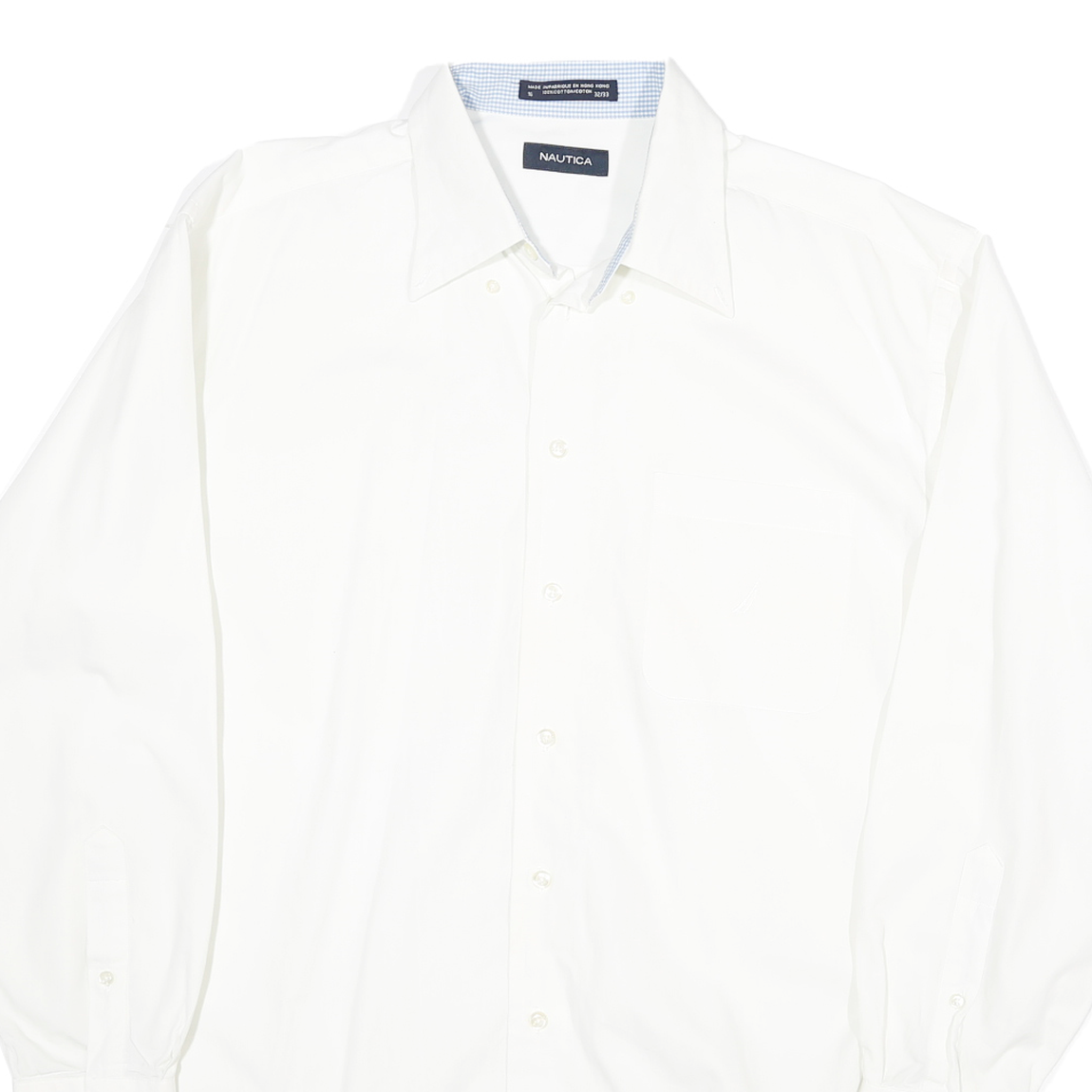 NAUTICA Mens White Plain Shirt L Cotton Blend Button Down Collar Long Sleeve