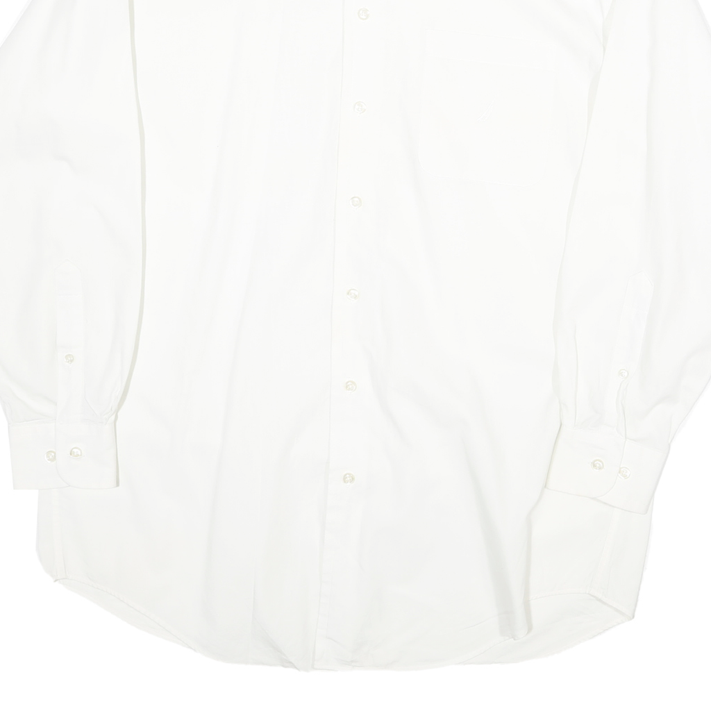 NAUTICA Mens White Plain Shirt L Cotton Blend Button Down Collar Long Sleeve