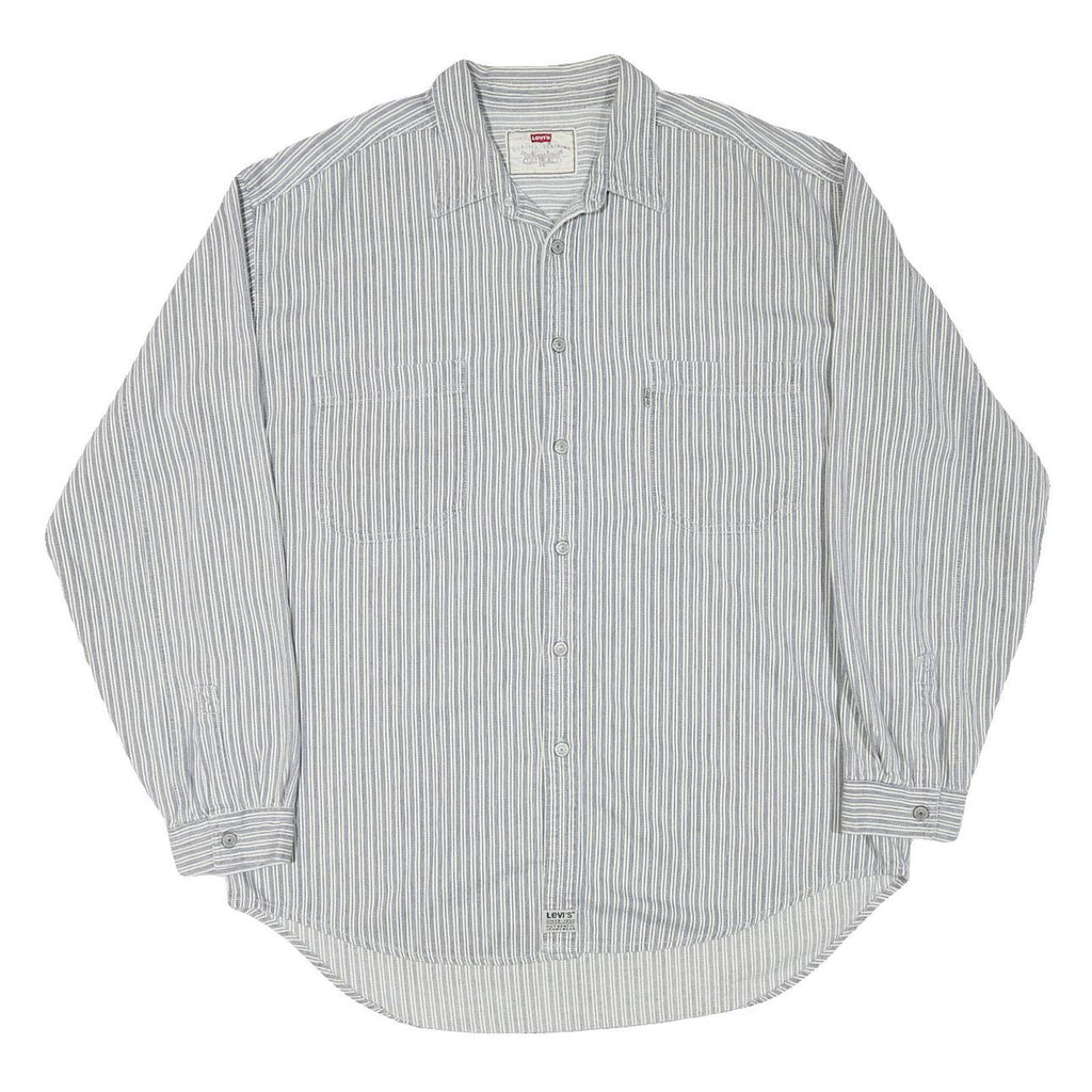 LEVI'S Mens Blue & White Striped Shirt 2XL Cotton Blend Long Sleeve Casual