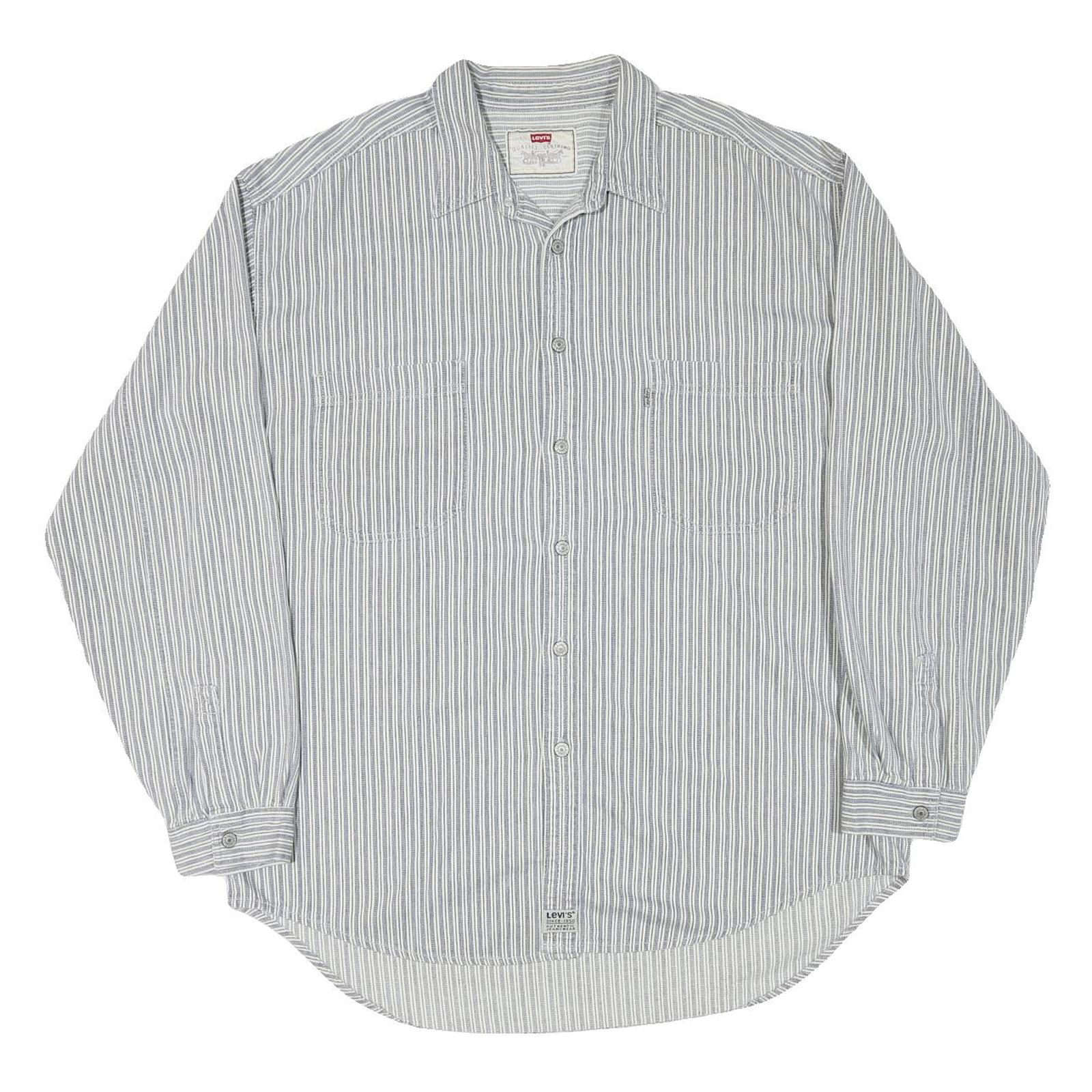 LEVI'S Mens Blue & White Striped Shirt 2XL Cotton Blend Long Sleeve Casual