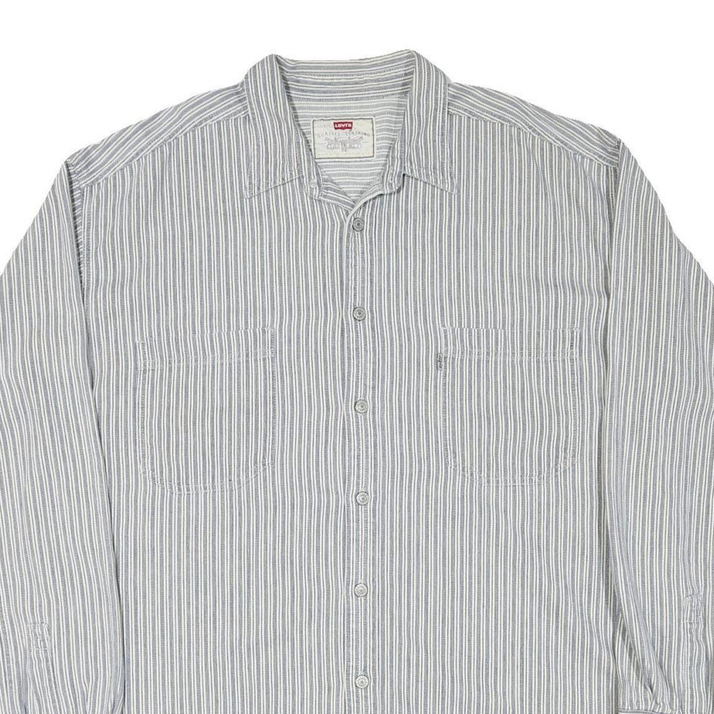 LEVI'S Mens Blue & White Striped Shirt 2XL Cotton Blend Long Sleeve Casual