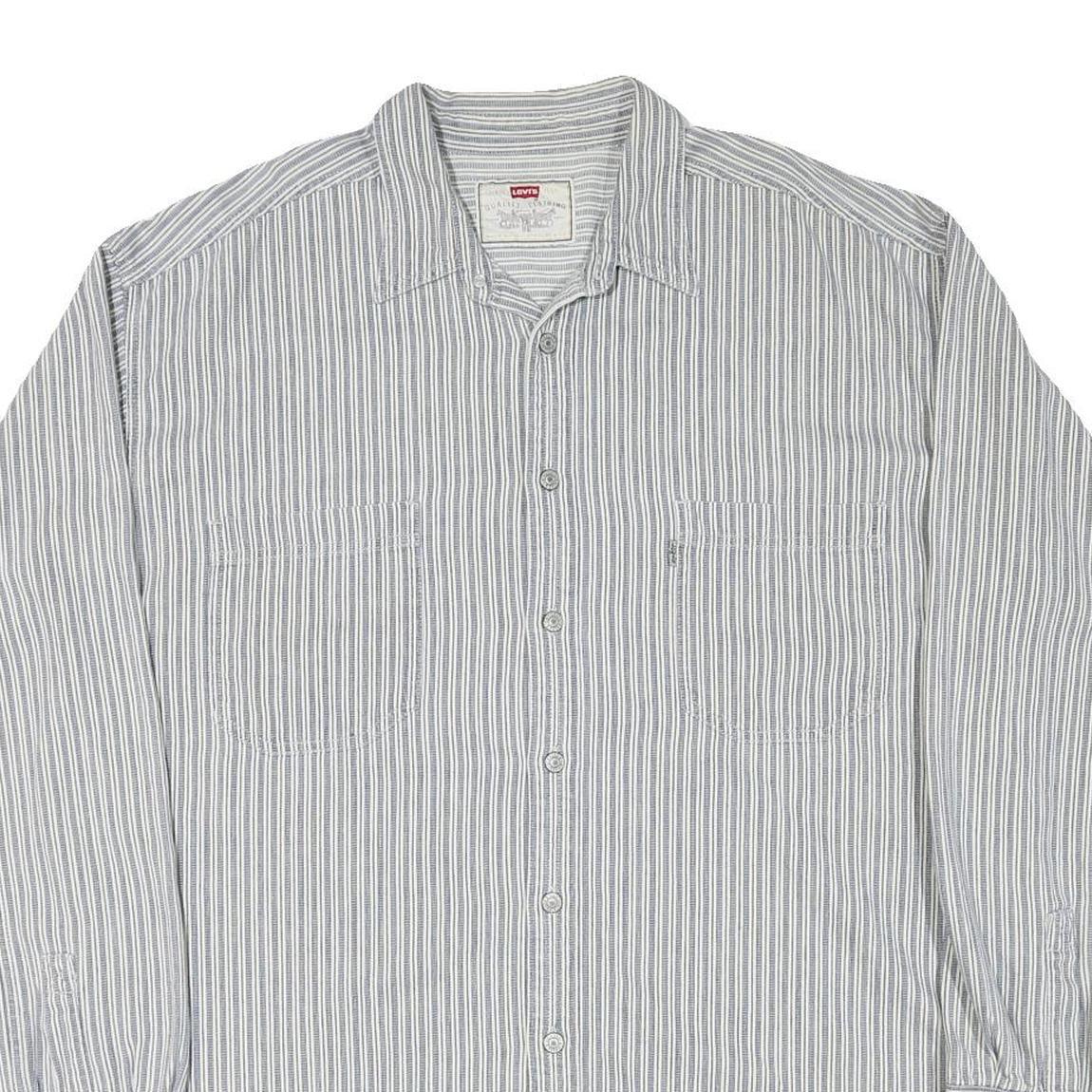 LEVI'S Mens Blue & White Striped Shirt 2XL Cotton Blend Long Sleeve Casual