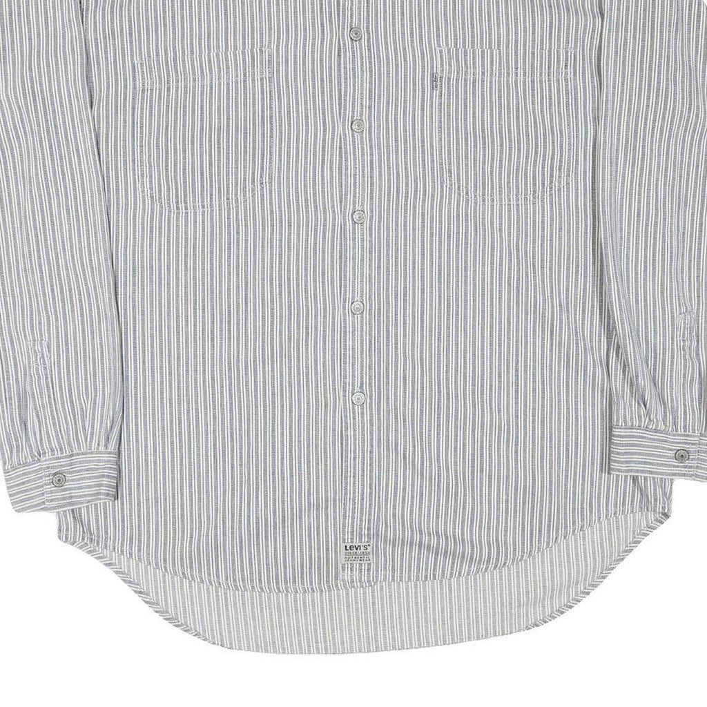 LEVI'S Mens Blue & White Striped Shirt 2XL Cotton Blend Long Sleeve Casual