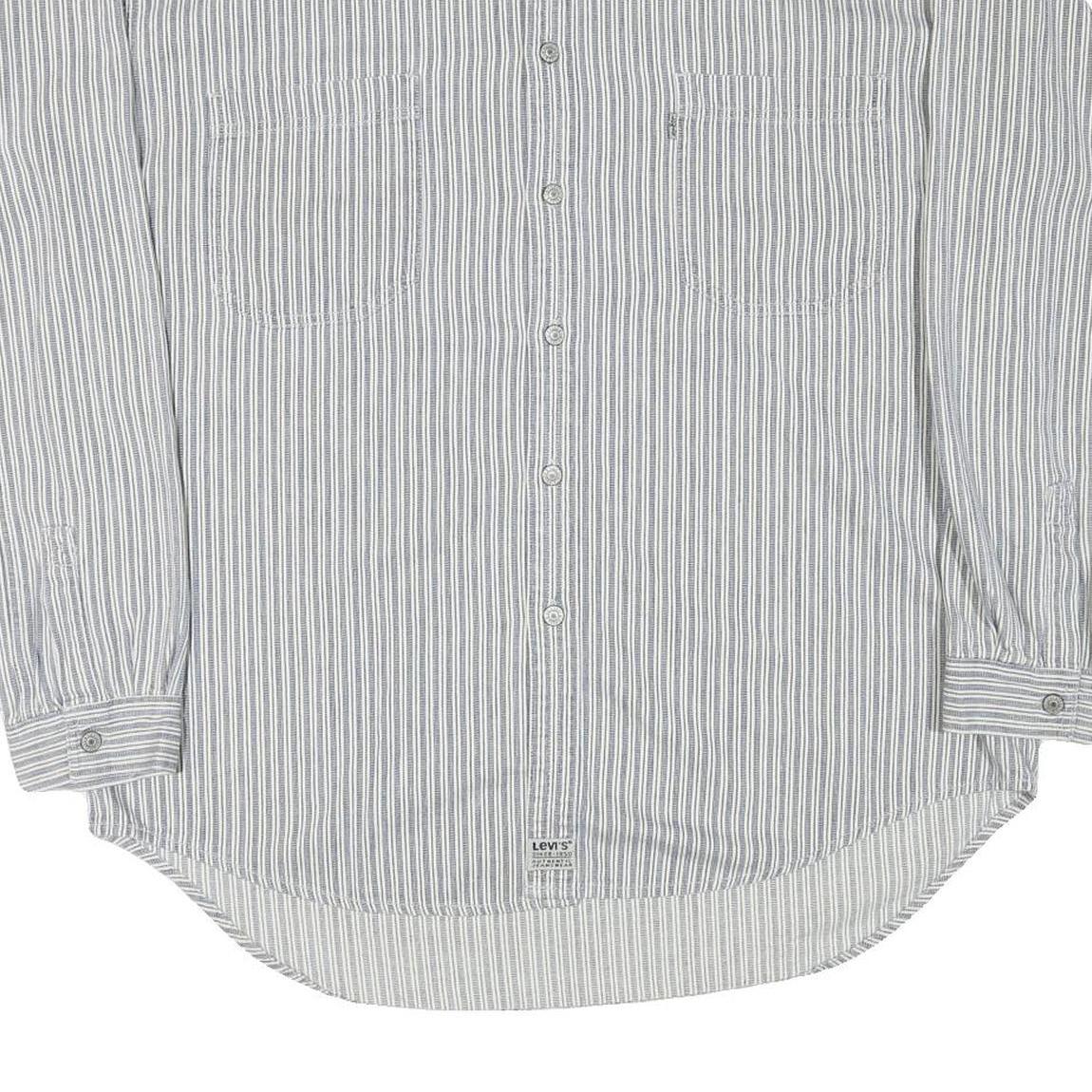 LEVI'S Mens Blue & White Striped Shirt 2XL Cotton Blend Long Sleeve Casual