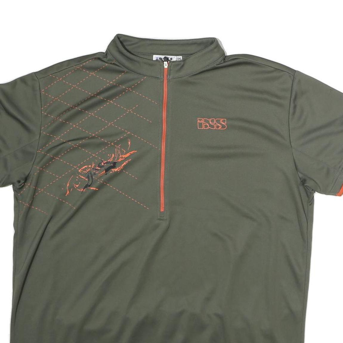 IXS Mens Green & Orange Cycling Zip Neck T-Shirt 3XL Short Sleeve Polyester