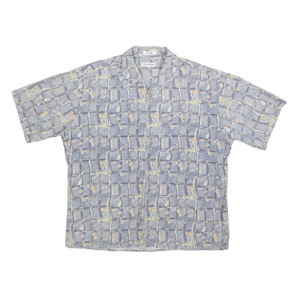 VIA VENTO Mens Blue & Beige Pattern Cotton Shirt XL Relaxed Fit Summer Casual