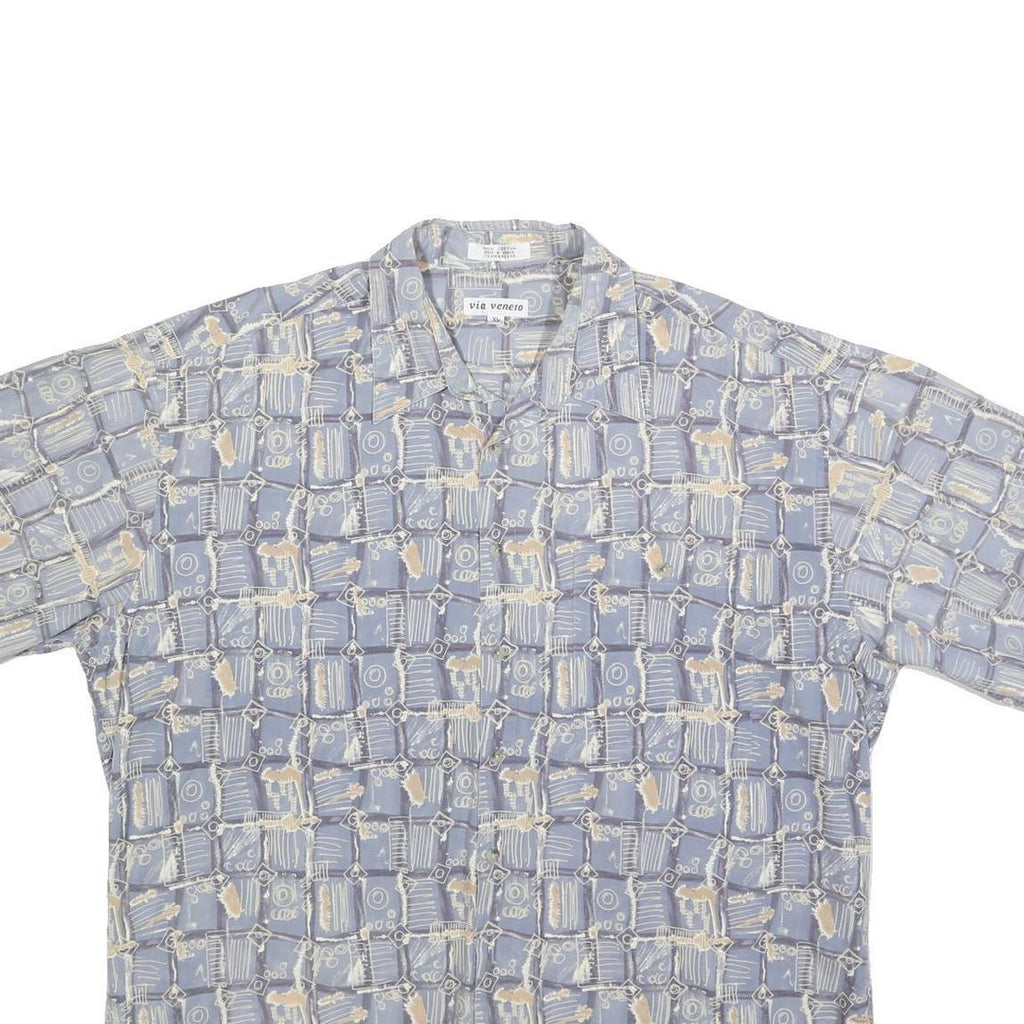 VIA VENTO Mens Blue & Beige Pattern Cotton Shirt XL Relaxed Fit Summer Casual