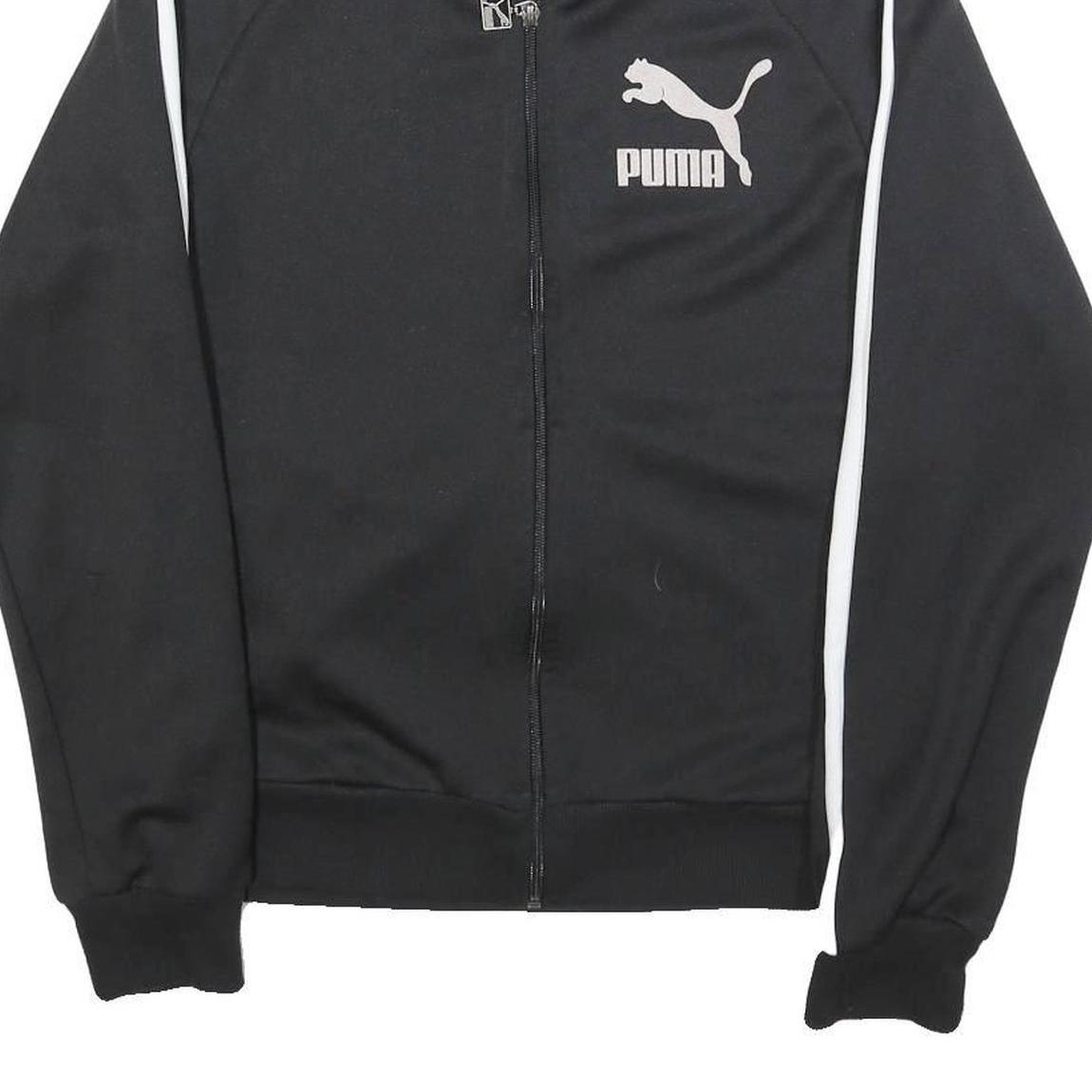 PUMA Womens Black & White Track Jacket L Polyester Blend Zip Athletic Sportswear