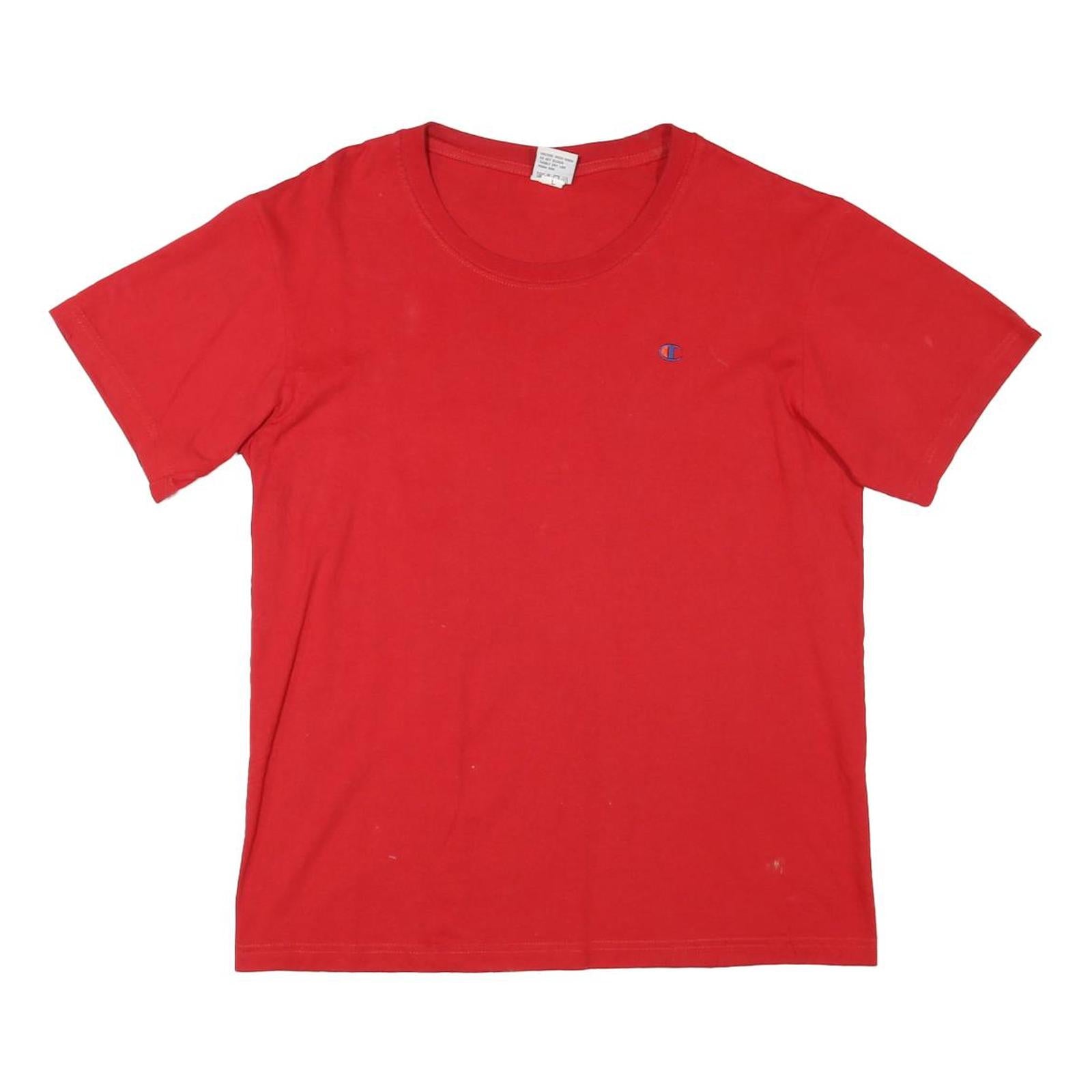 CHAMPION Mens Red Plain T-Shirt L Short Sleeve Crew Neck Classic Cotton Blend