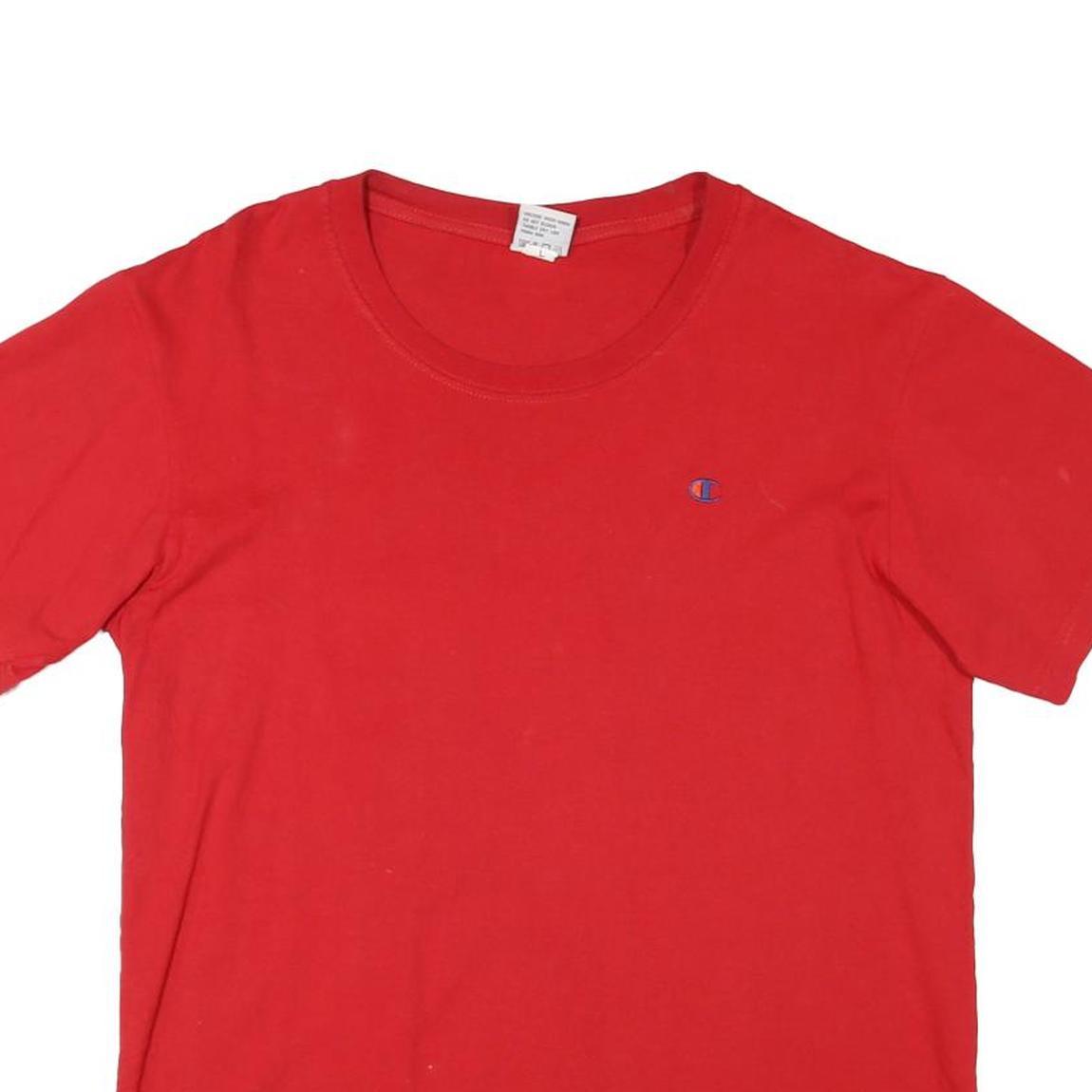 CHAMPION Mens Red Plain T-Shirt L Short Sleeve Crew Neck Classic Cotton Blend