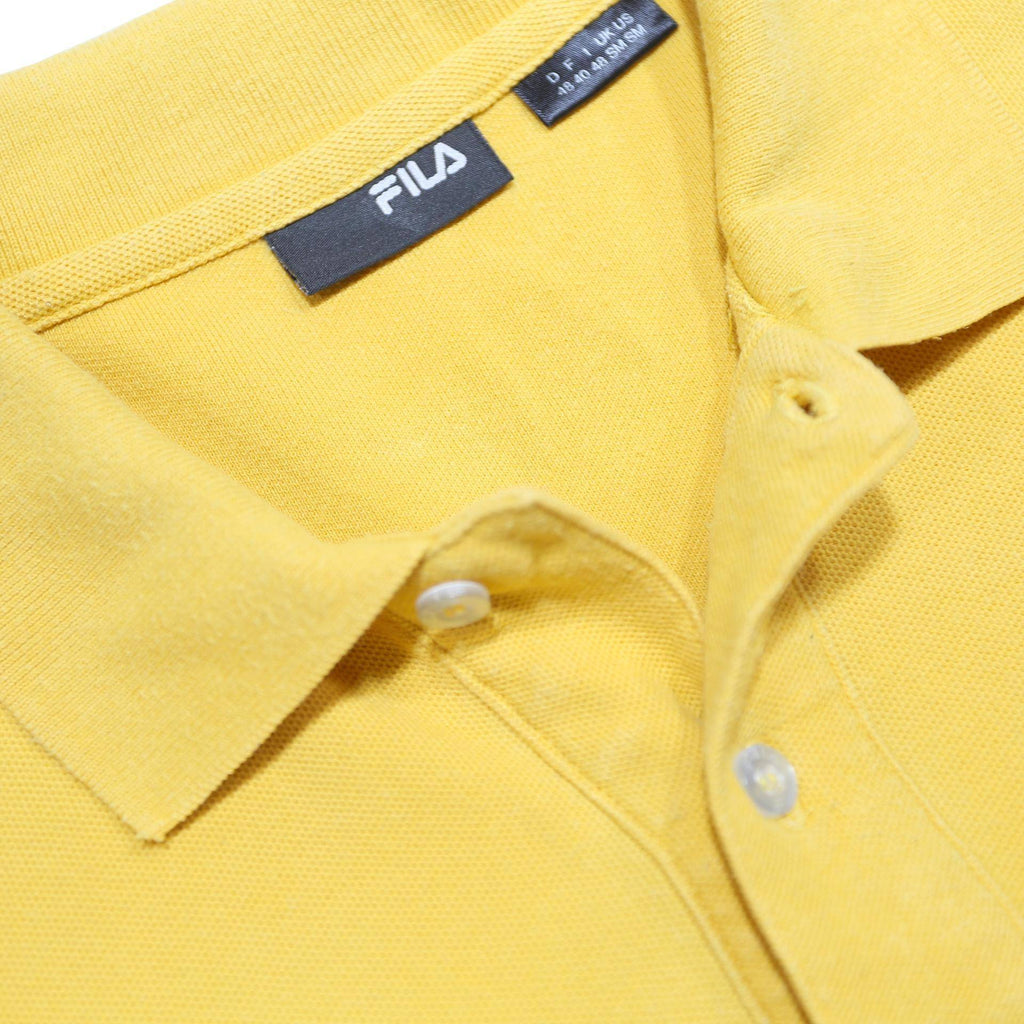 FILA Mens Yellow Long Sleeve Plain M Cotton Polo Shirt Basic