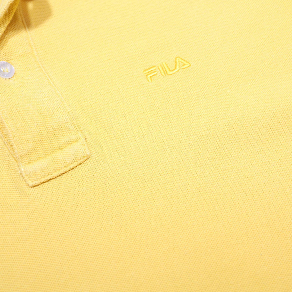 FILA Mens Yellow Long Sleeve Plain M Cotton Polo Shirt Basic