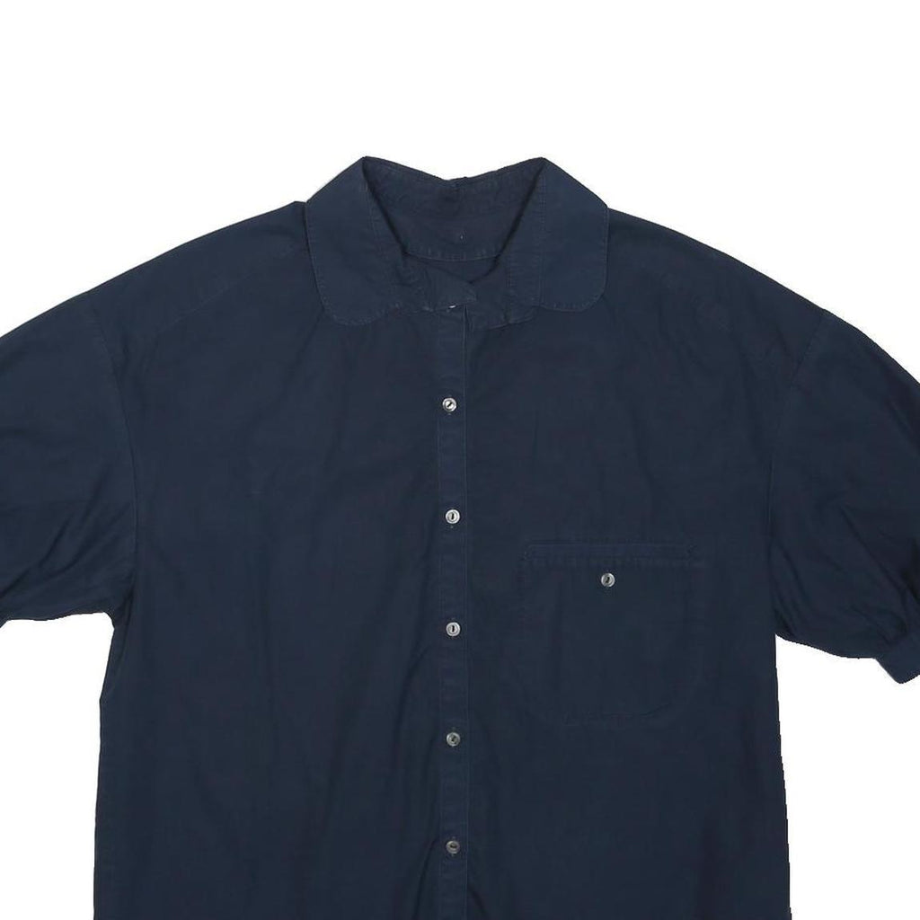 KENZO Womens Navy Blue Shirt Short Sleeve Button Neck M Casual Cotton Blend