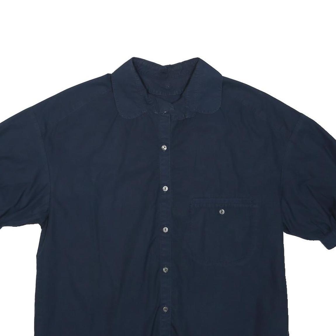 KENZO Womens Navy Blue Shirt Short Sleeve Button Neck M Casual Cotton Blend