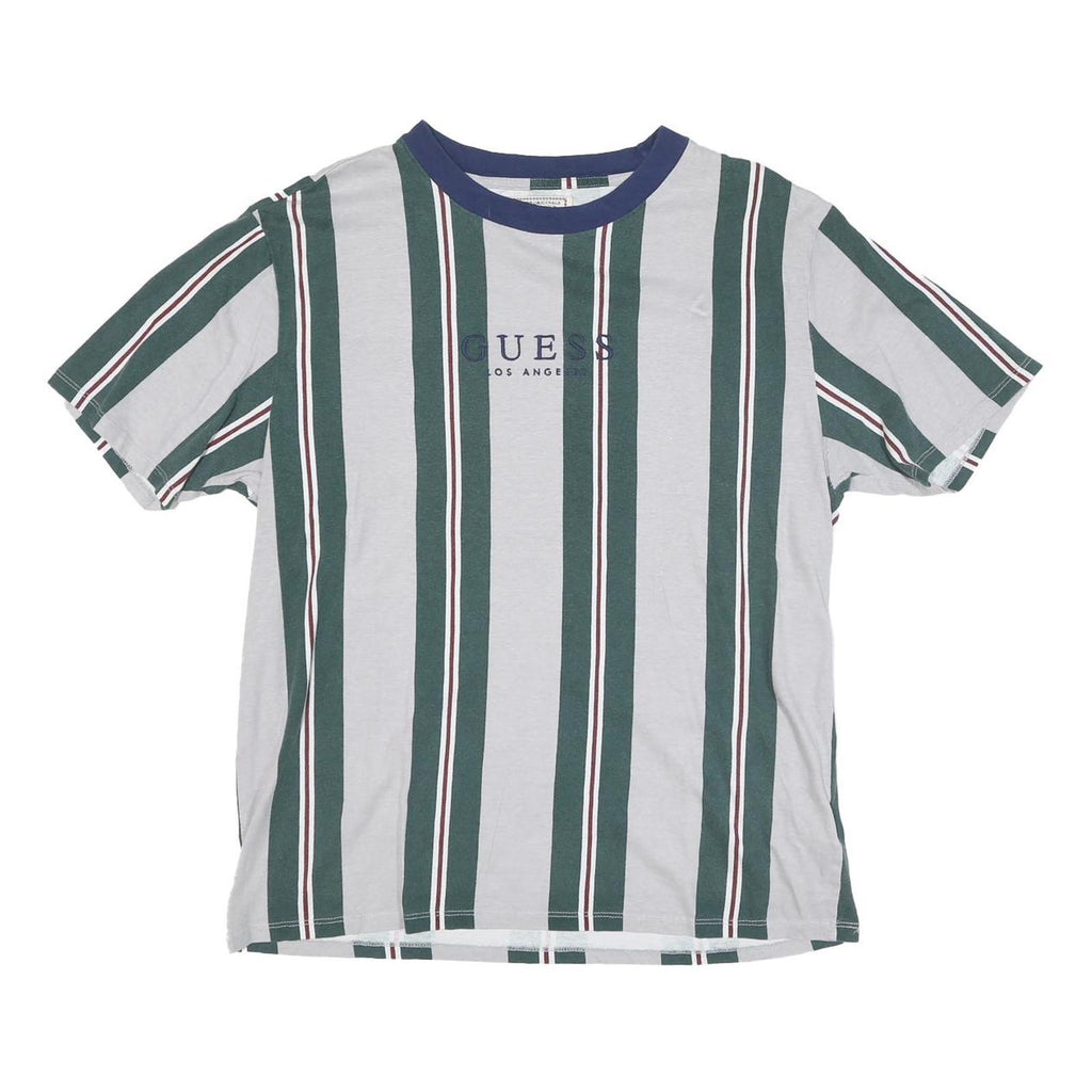 GUESS Mens Grey & Green Striped T-Shirt S Short Sleeve Crew Neck Cotton Blend