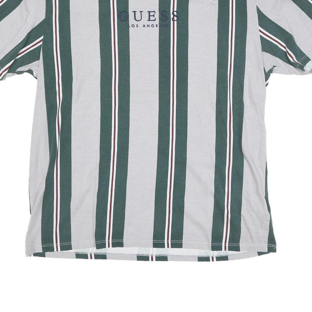 GUESS Mens Grey & Green Striped T-Shirt S Short Sleeve Crew Neck Cotton Blend