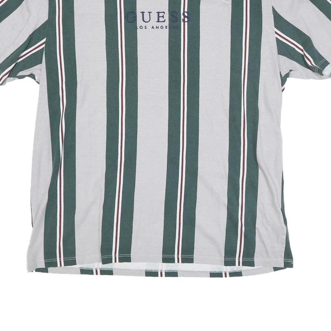 GUESS Mens Grey & Green Striped T-Shirt S Short Sleeve Crew Neck Cotton Blend