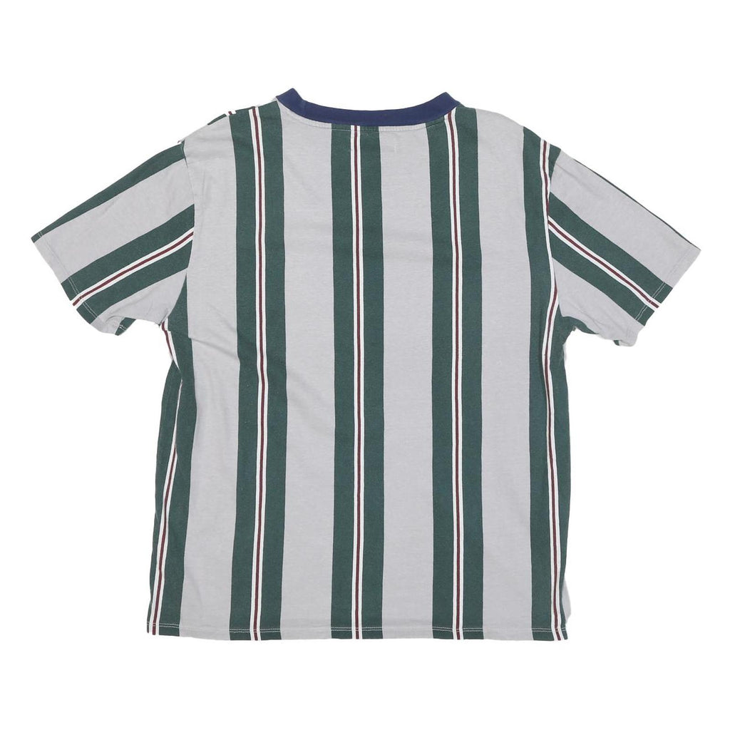 GUESS Mens Grey & Green Striped T-Shirt S Short Sleeve Crew Neck Cotton Blend