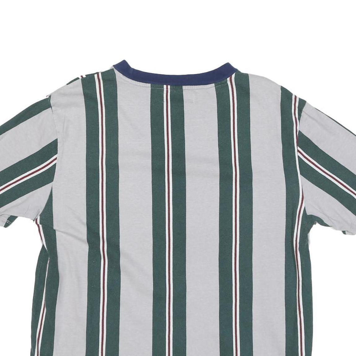 GUESS Mens Grey & Green Striped T-Shirt S Short Sleeve Crew Neck Cotton Blend