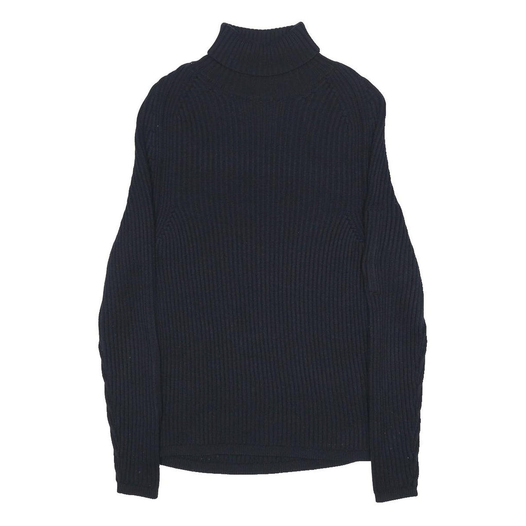 C.P. COMPANY Mens Black Patterned Plain Roll Neck Jumper S Rib Knit Slim Fit