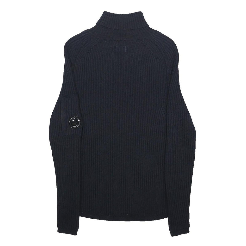 C.P. COMPANY Mens Black Patterned Plain Roll Neck Jumper S Rib Knit Slim Fit