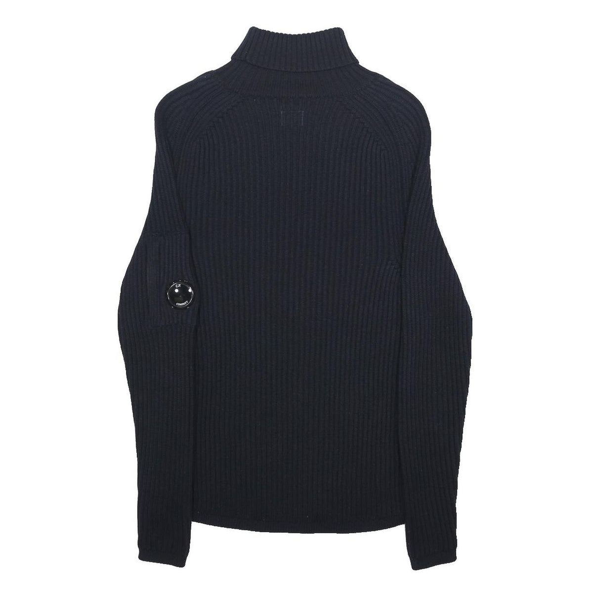 C.P. COMPANY Mens Black Patterned Plain Roll Neck Jumper S Rib Knit Slim Fit