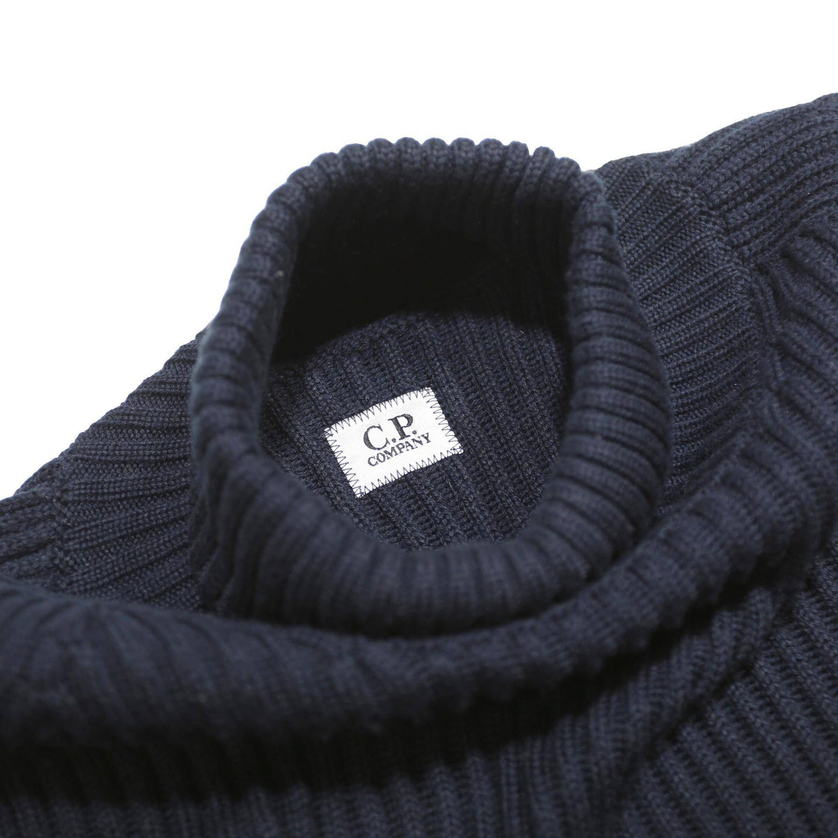 C.P. COMPANY Mens Black Patterned Plain Roll Neck Jumper S Rib Knit Slim Fit